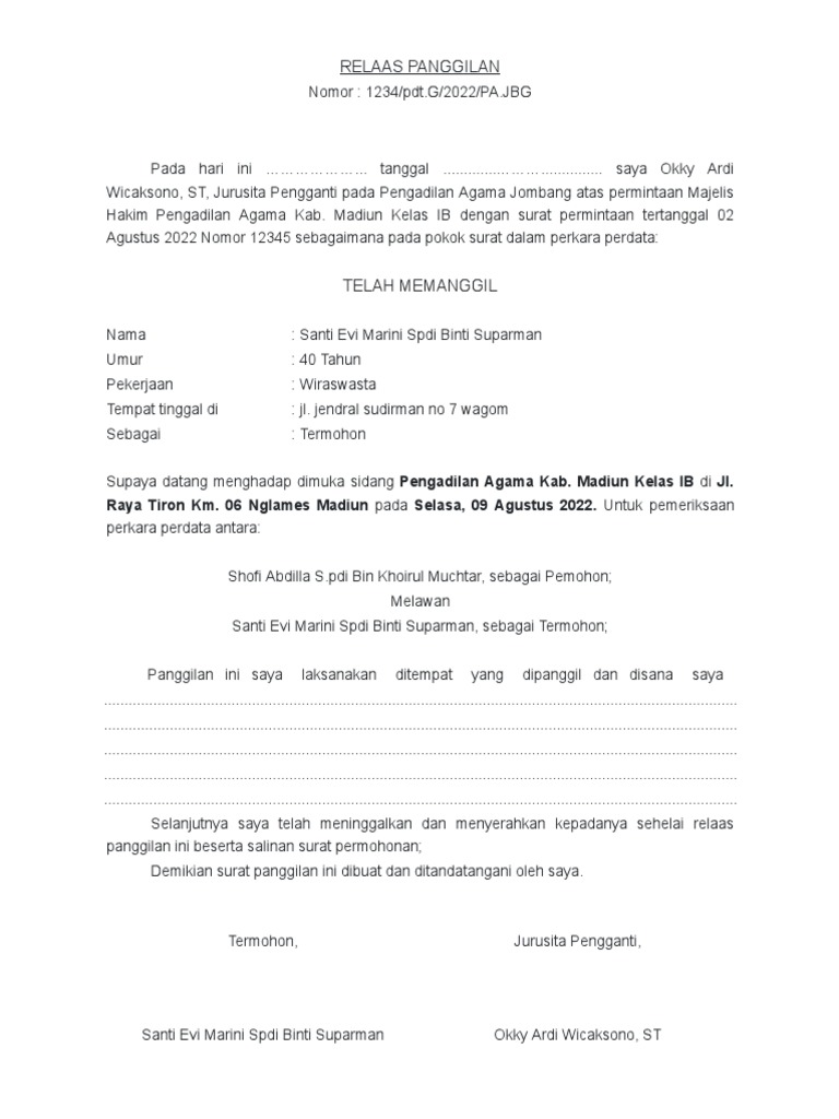 Relaas Panggilan | PDF