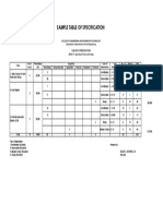 Sample Table of Specification