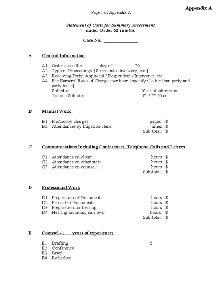 Practice direction 14 3 appendix a pdf costs in english law