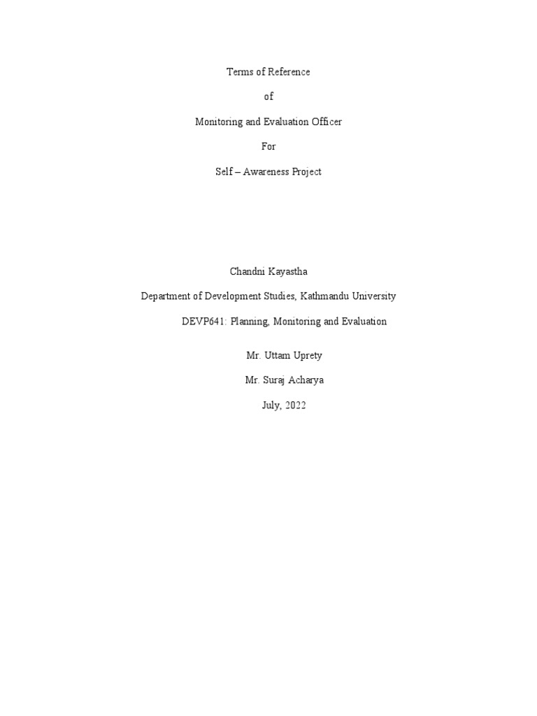 Chandni - Assignment - TOR - DEVP641PM&EMphil | PDF | Self Awareness ...