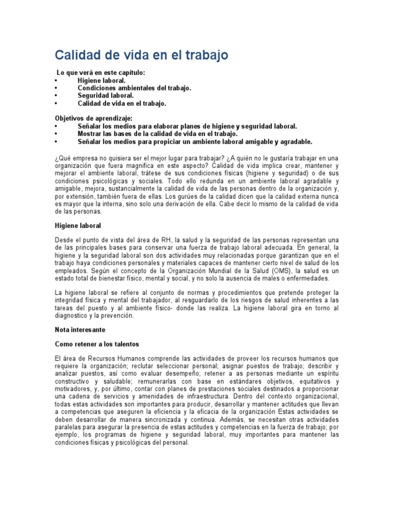 Calidad de Vida en El Trabajo | PDF | Sonido | Seguridad y salud ...