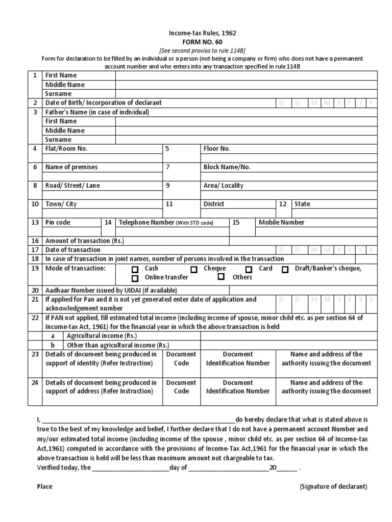 Form no 60 pdf identity document income tax