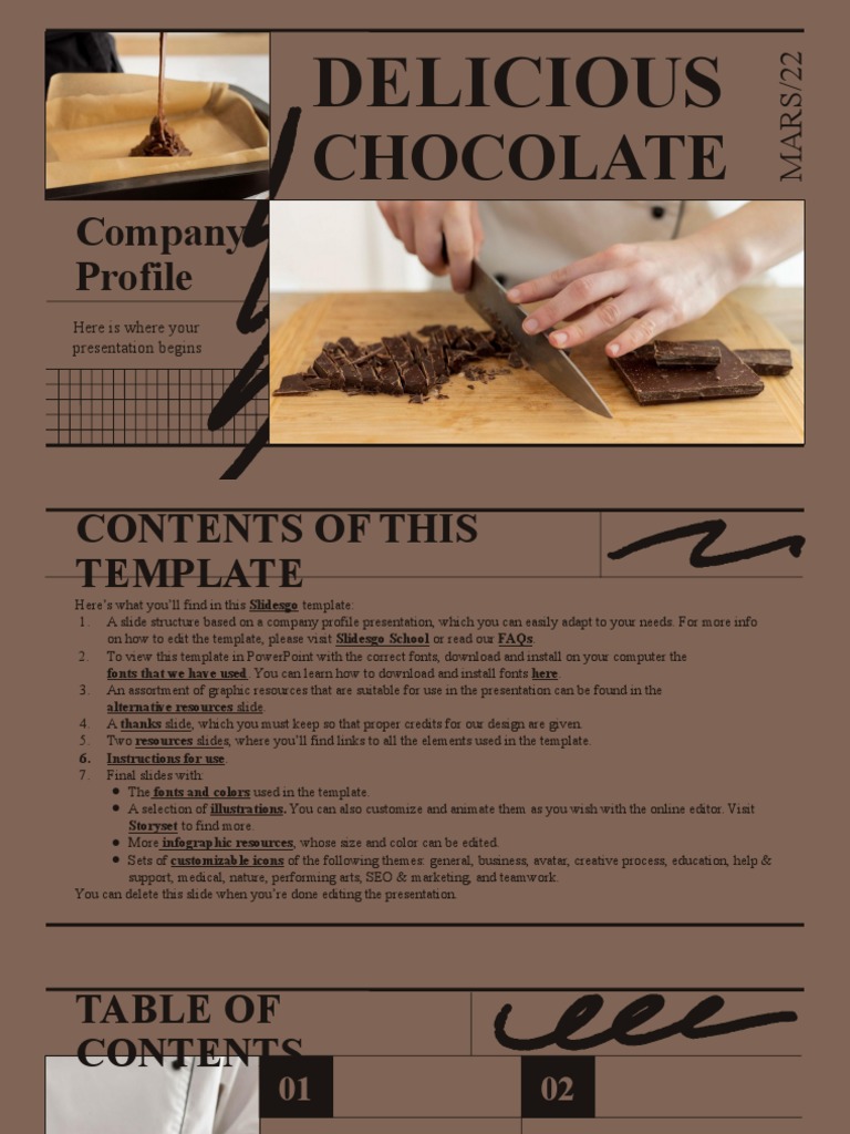 Delicious Chocolate Company Profile by Slidesgo PDF Solar