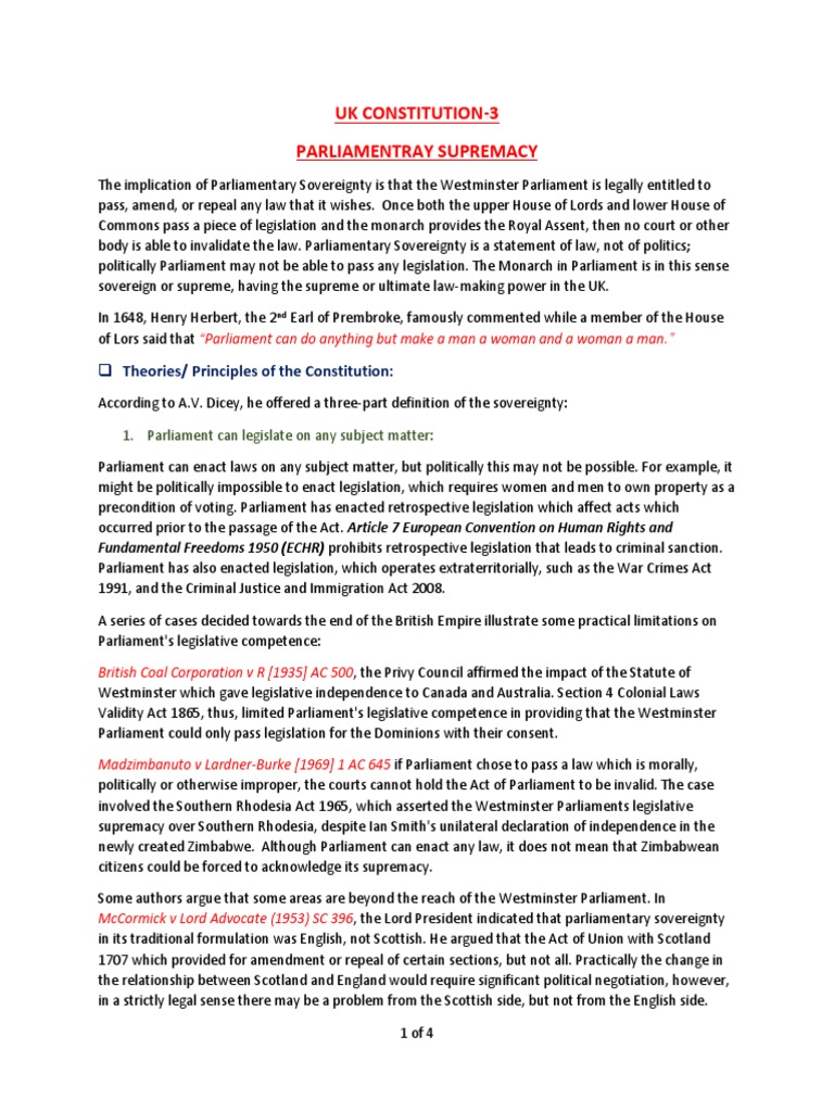 UK Constitution (part 3) | PDF | Sovereignty | Parliament