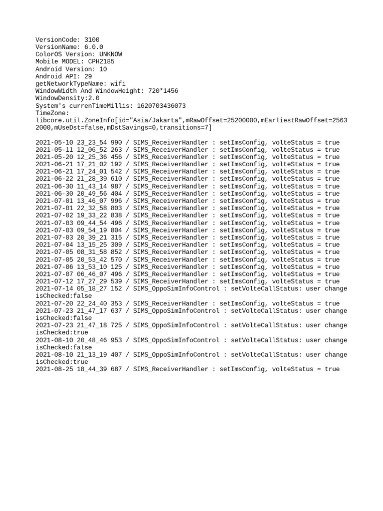 SIMS Receiver Handler Volte Status Logs | PDF | Android (Operating ...