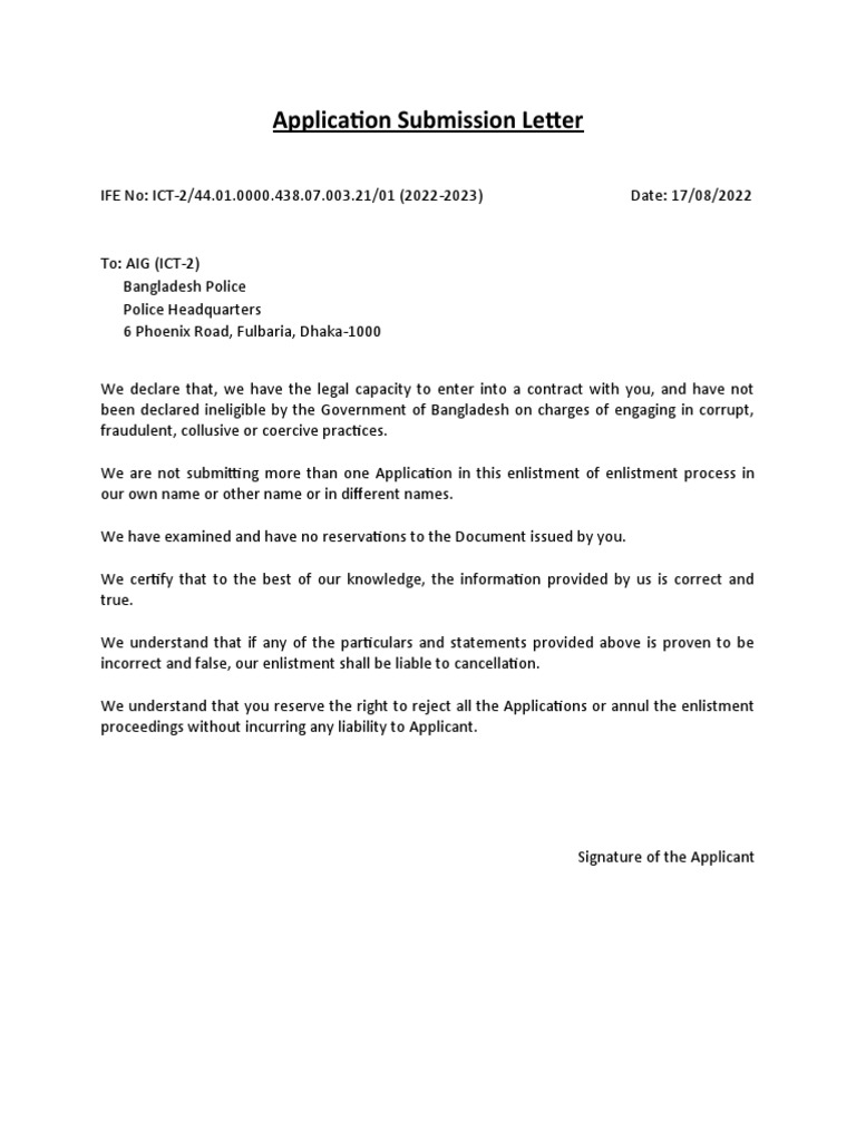 Application Submission Letter | PDF