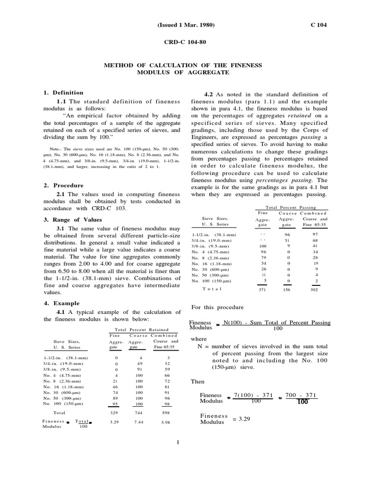 CRD - c104 (1) Calculation Fineness Aggregate | PDF