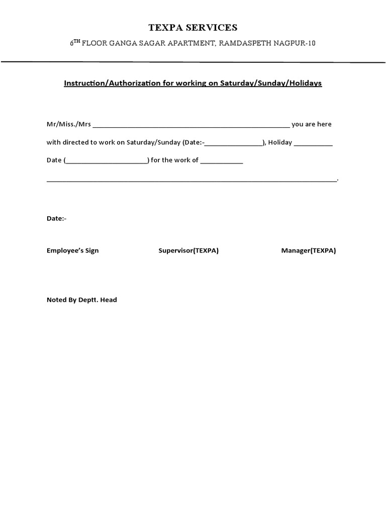 Weekend Work Authorization Form | PDF