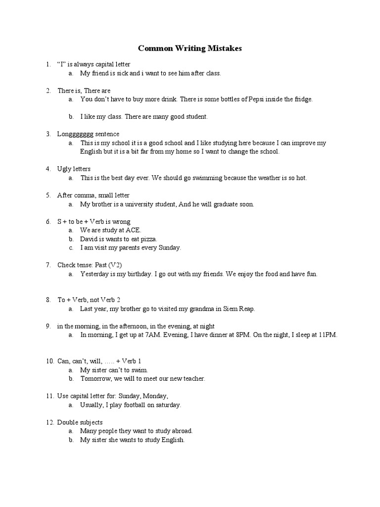 Common Writing Errors | PDF | Cooking, Food & Wine | Language Arts ...