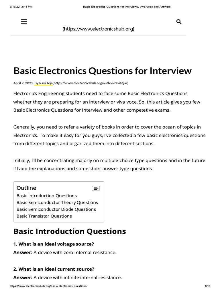 Basic Electronics Questions for Interviews, Viva Voce and Answers PDF Bipolar Junction