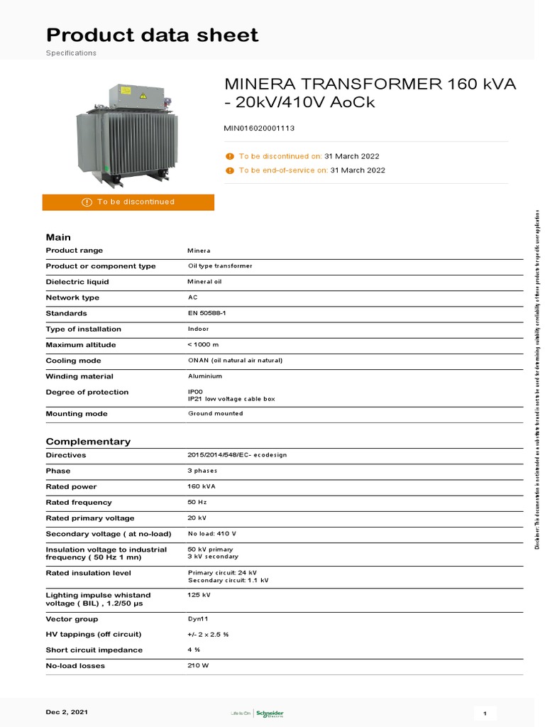 Minera - Ground Mounted - MIN016020001113 | PDF | Transformer ...