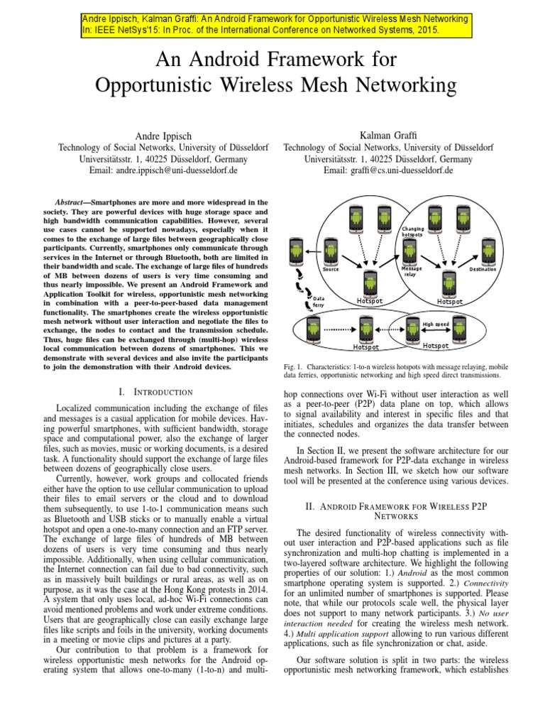 An Android Framework For Opportunistic Wireless Mesh Networking | PDF ...