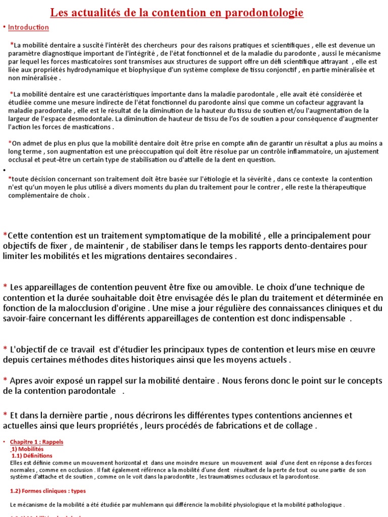 Contention dentaire en parodontologie | PDF | Parodontie | Inflammation