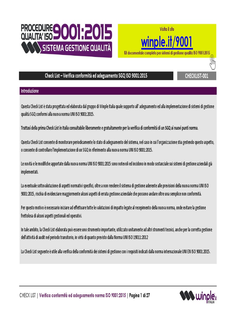 Check 001 Check List Iso 9001 2015 2020 | PDF