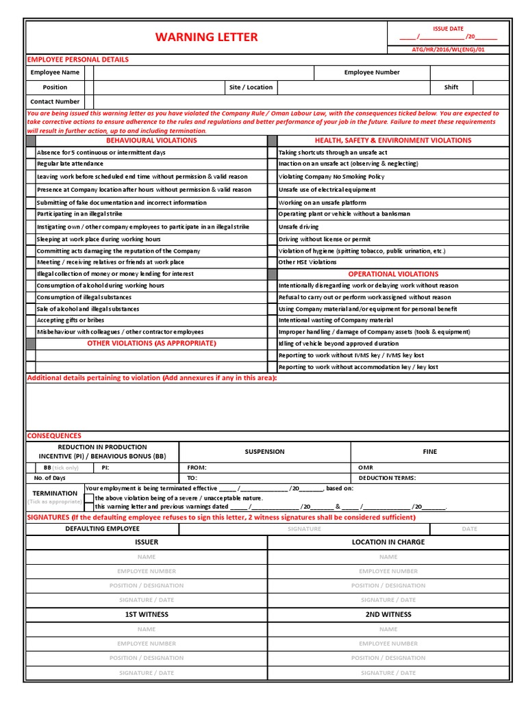 ATG - HR - WL (Eng) - 01 - Warning Letter (Eng) | PDF