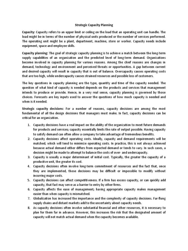 Strategic Capacity Planning Essentials | PDF | Economies | Business ...