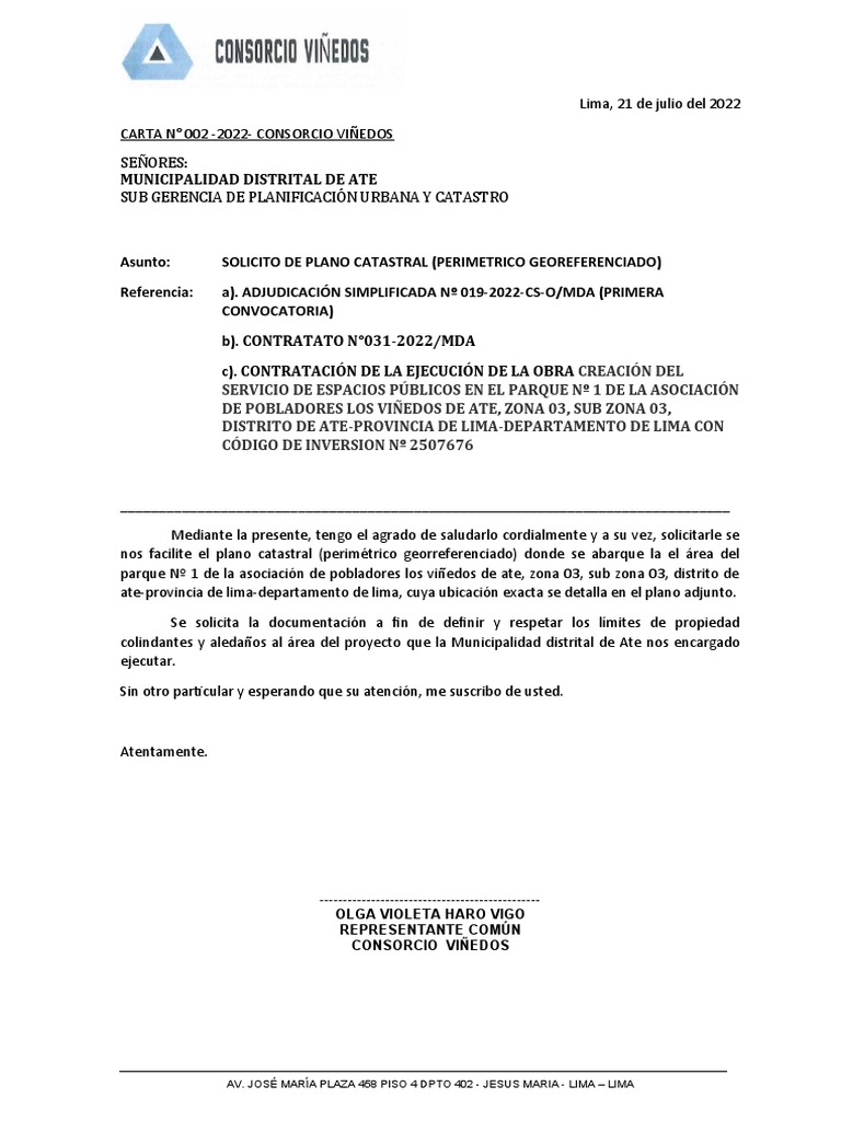 Carta solicitud de plano catastral pdf