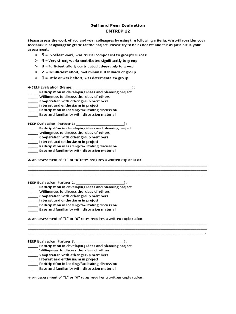 Group Project Self-Evaluation Form | PDF | Evaluation | Cognition