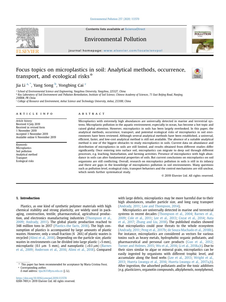 Focus Topics On Microplastics in Soil Analytical Methods Occurrence ...