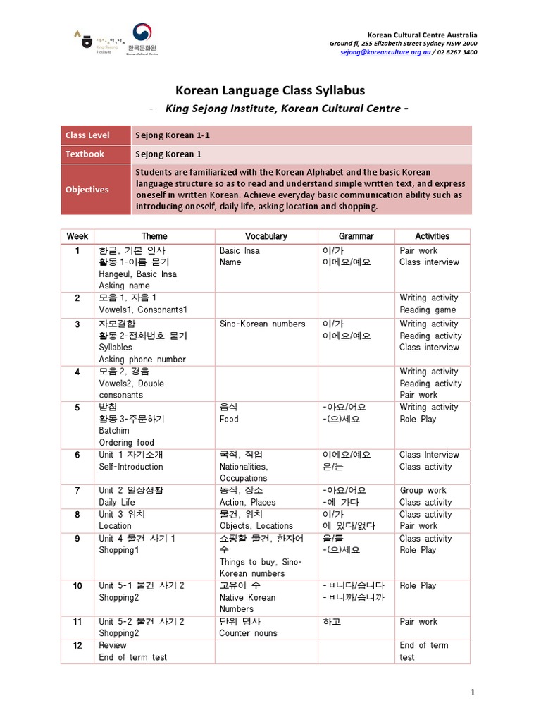 2017koreanlanguageclasssyllabus PDF Korean Language Linguistics