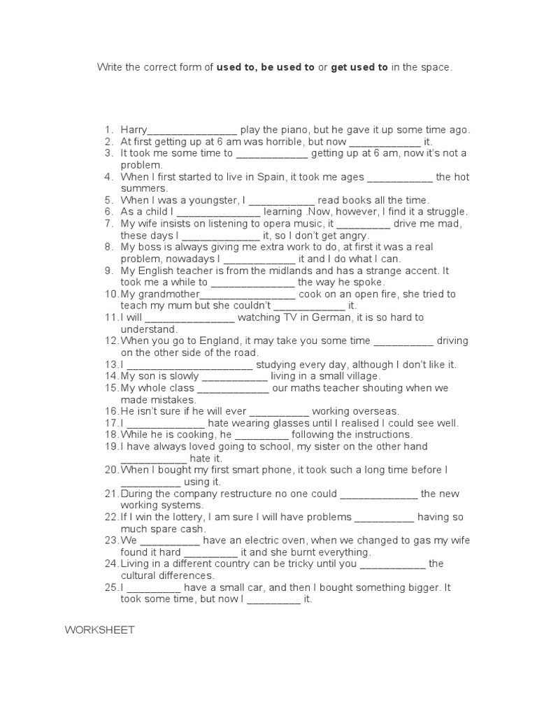 Used To, Be Used To, Get Used To Exercises | PDF | Language Arts ...