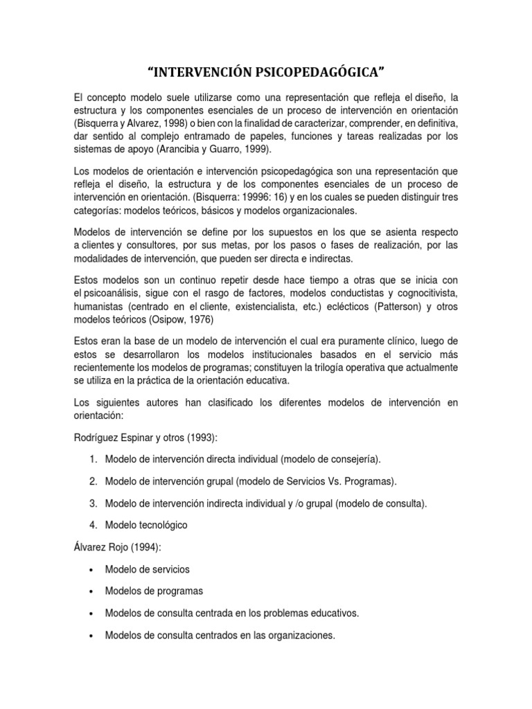 Modelos de Intervencion Psicopedagogica | Descargar gratis PDF ...