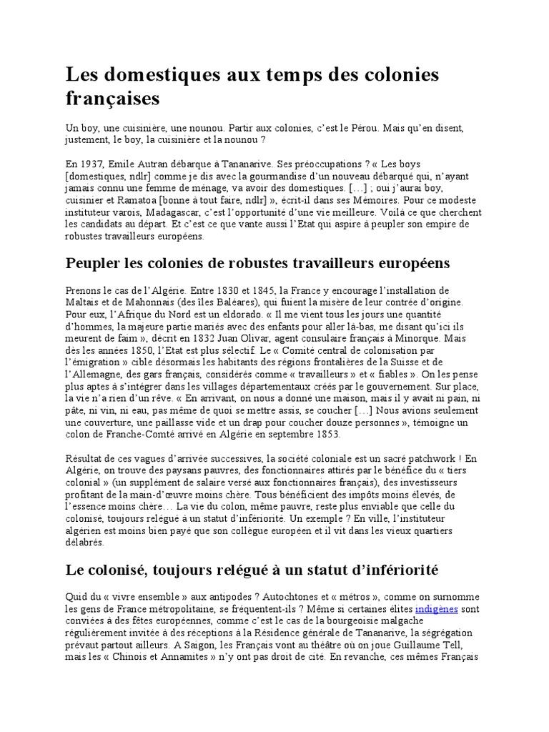 Domestiques des anciennes colonies françaises | PDF | Domesticité ...