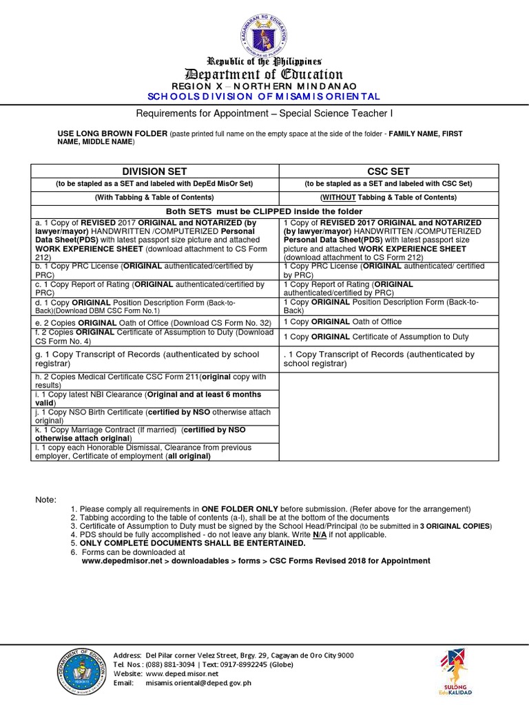 Checklist special science teacher 1 for deped mis or download