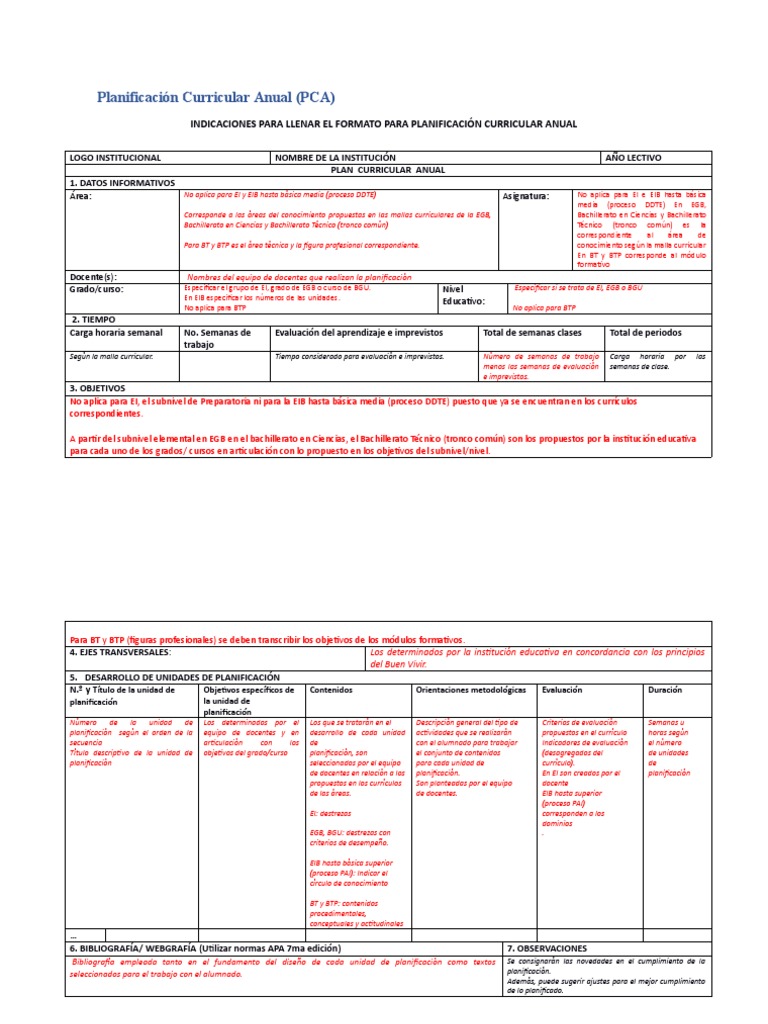 Planificación Curricular Anual (PCA) | PDF | Plan de estudios | Evaluación