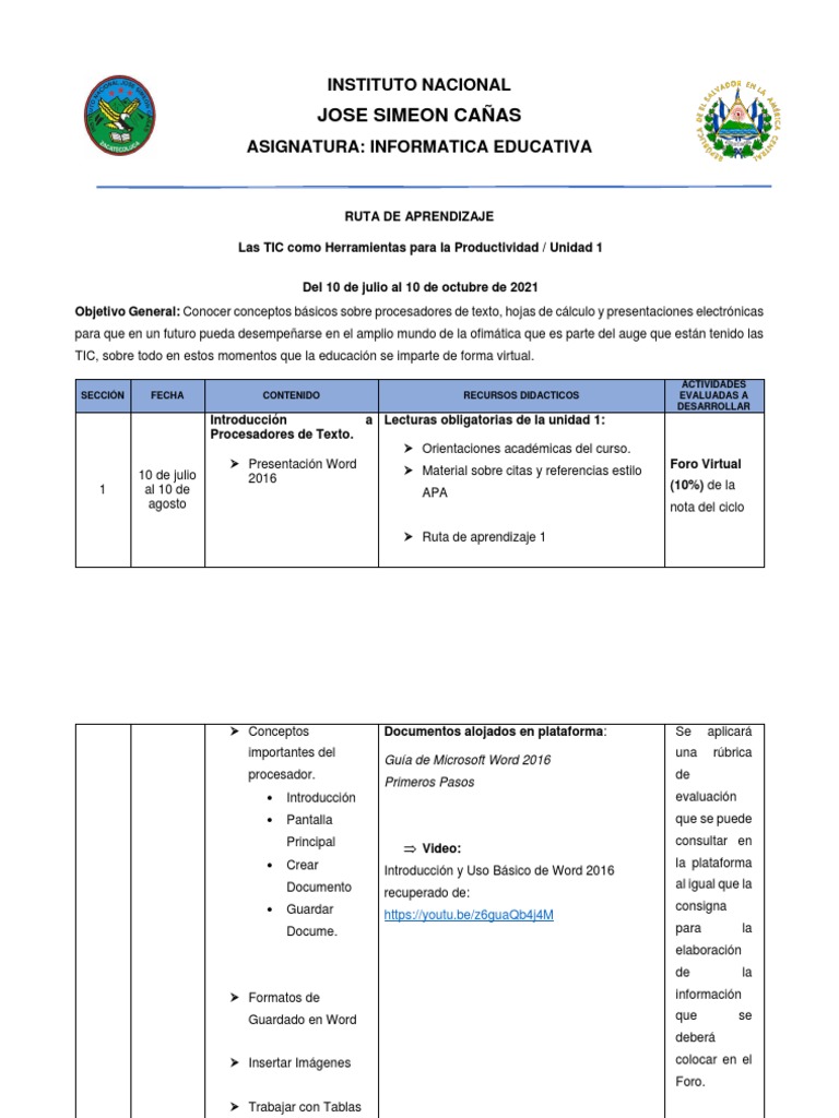 TIC y Ofimática: Ruta de Aprendizaje | PDF | Microsoft Word | Microsoft ...