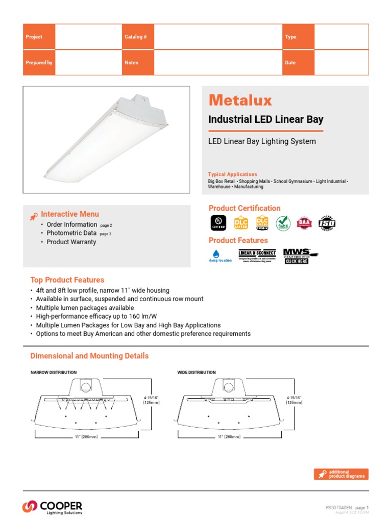 Metalux Iled Industrial Specsheet 4iled Ld5 11 W Unv l840 Cd1 U | PDF ...