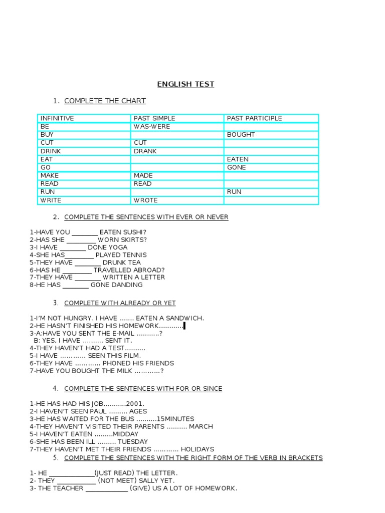 Present Perfect Tense Exercises | PDF