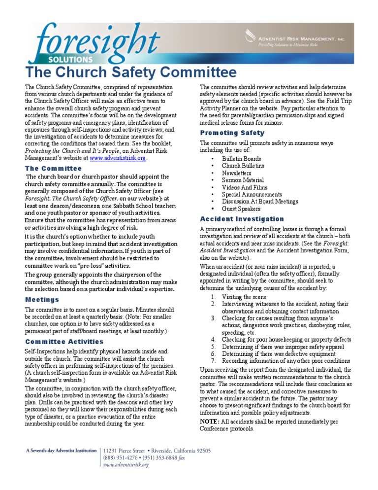 Church Safety Committee PDF Emergency Management Safety