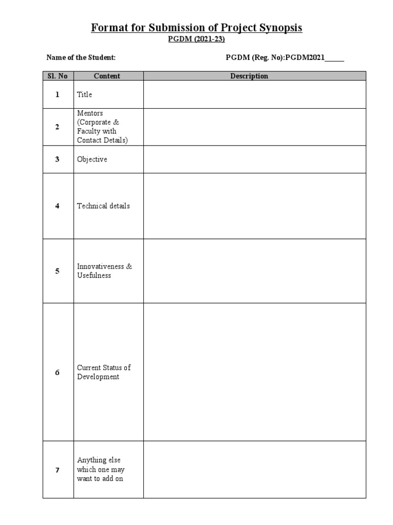 Format For Submission of Project Synopsis (PDF - Io) | PDF