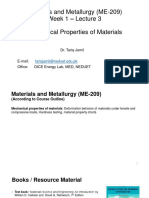 Materials and Metallurgy (ME-209) Week 1 - Lecture 3 Mechanical Properties of Materials