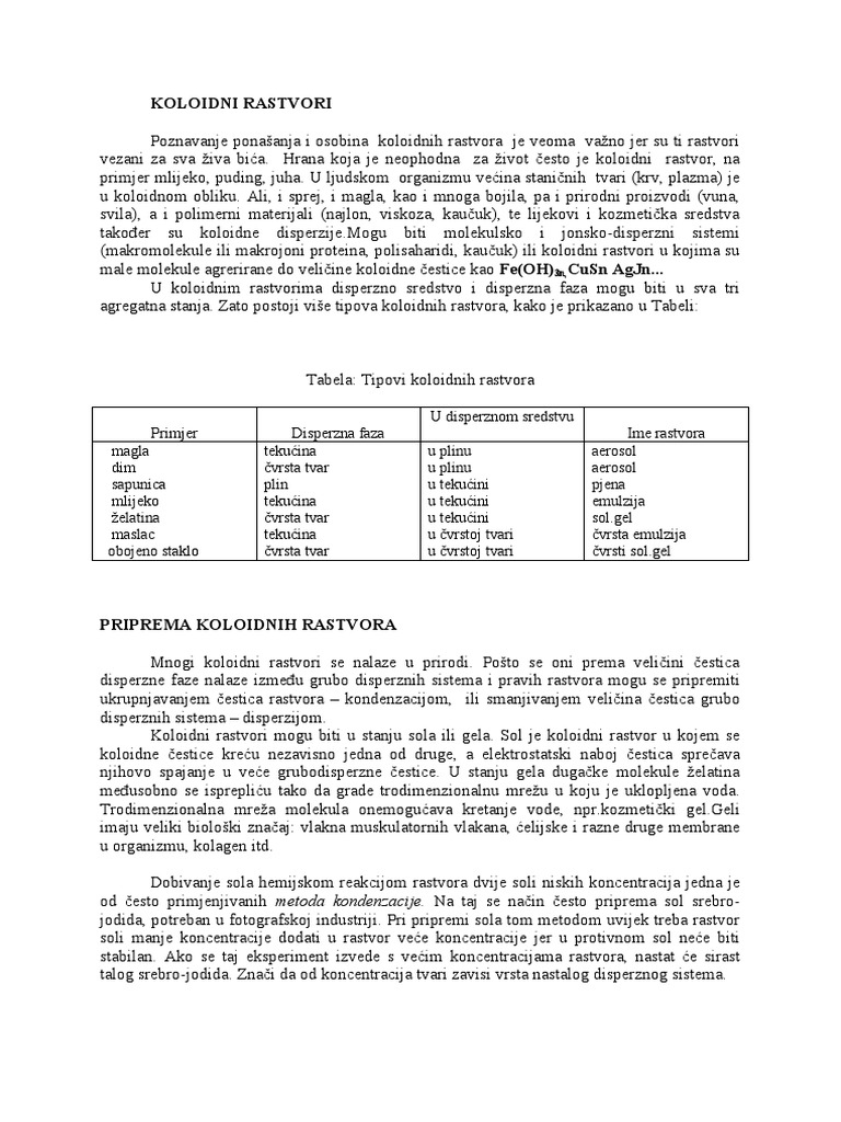 Koloidni Rastvori | PDF