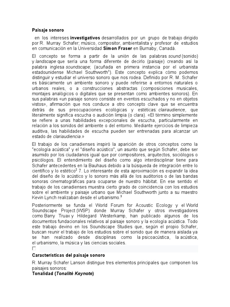 Análisis del concepto de paisaje sonoro desarrollado por R. Murray ...