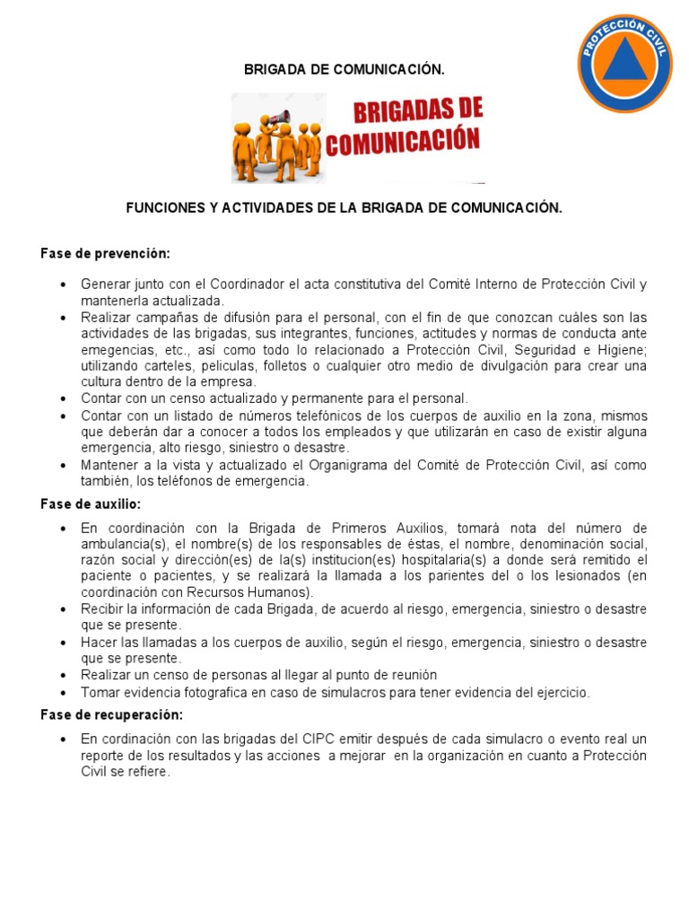 Funciones de la Brigada de Comunicación | PDF
