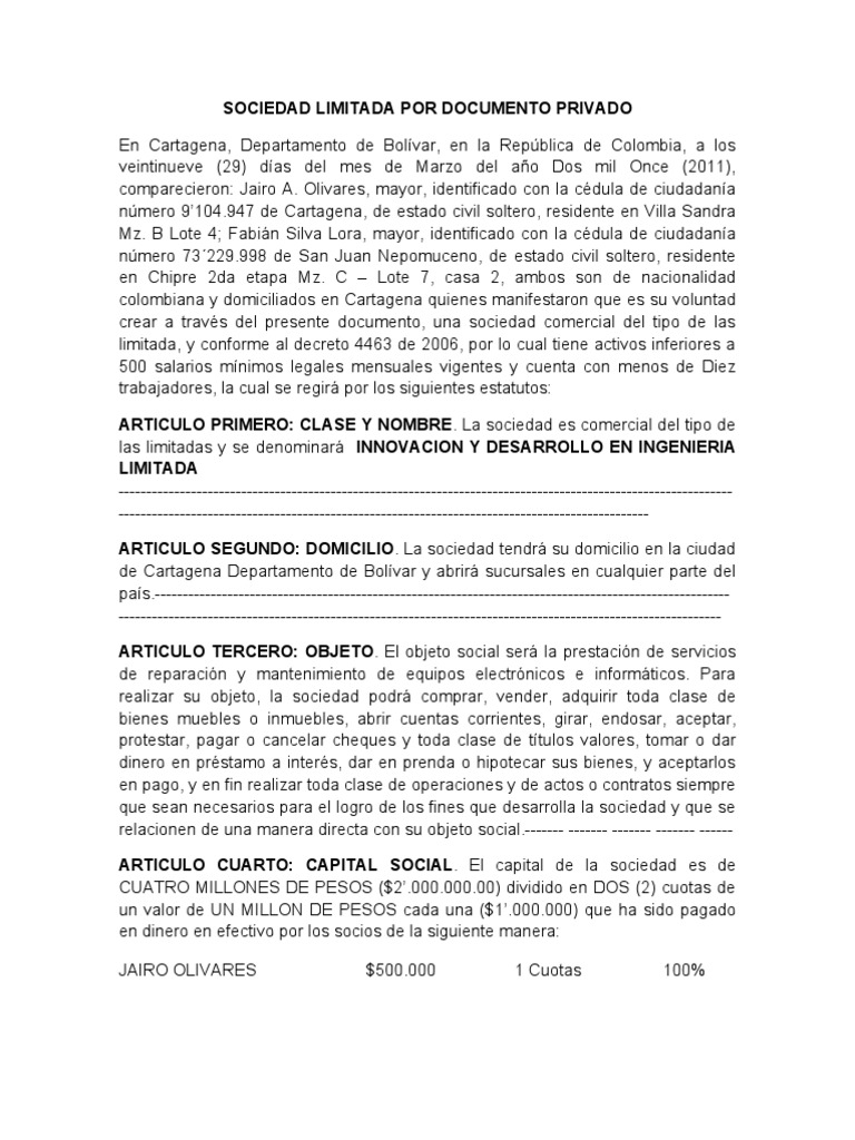 Modelo de Sociedad Limitada ASOMEC | Liquidación | Gobierno
