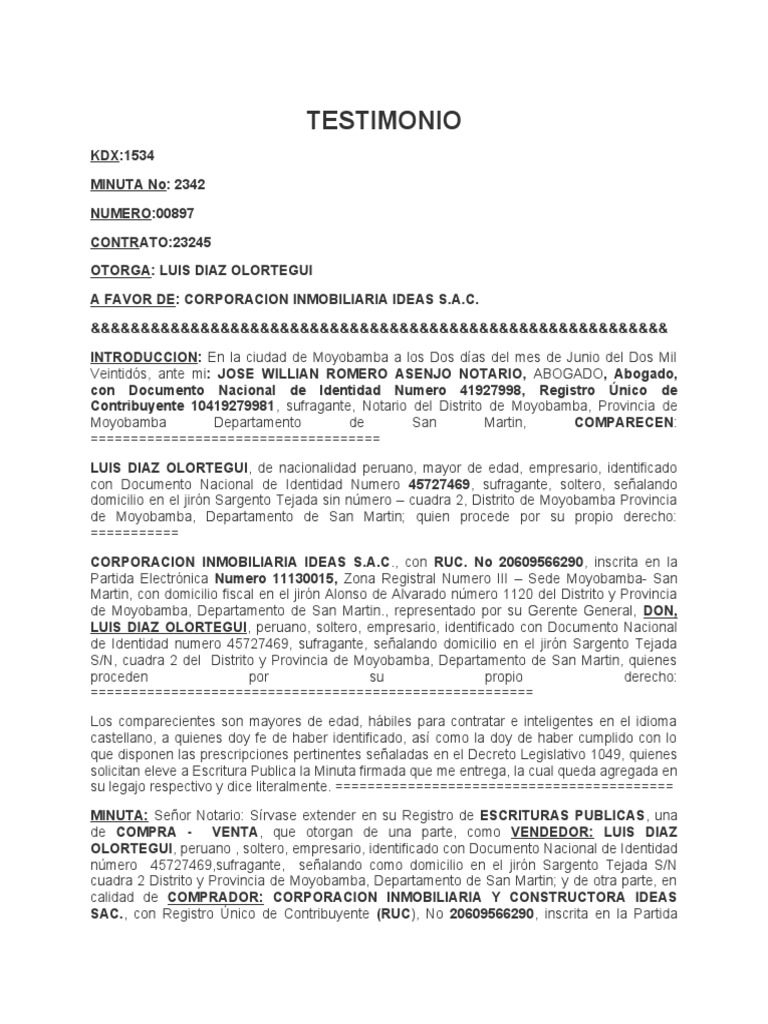 Minuta De Compra Y Venta Pdf