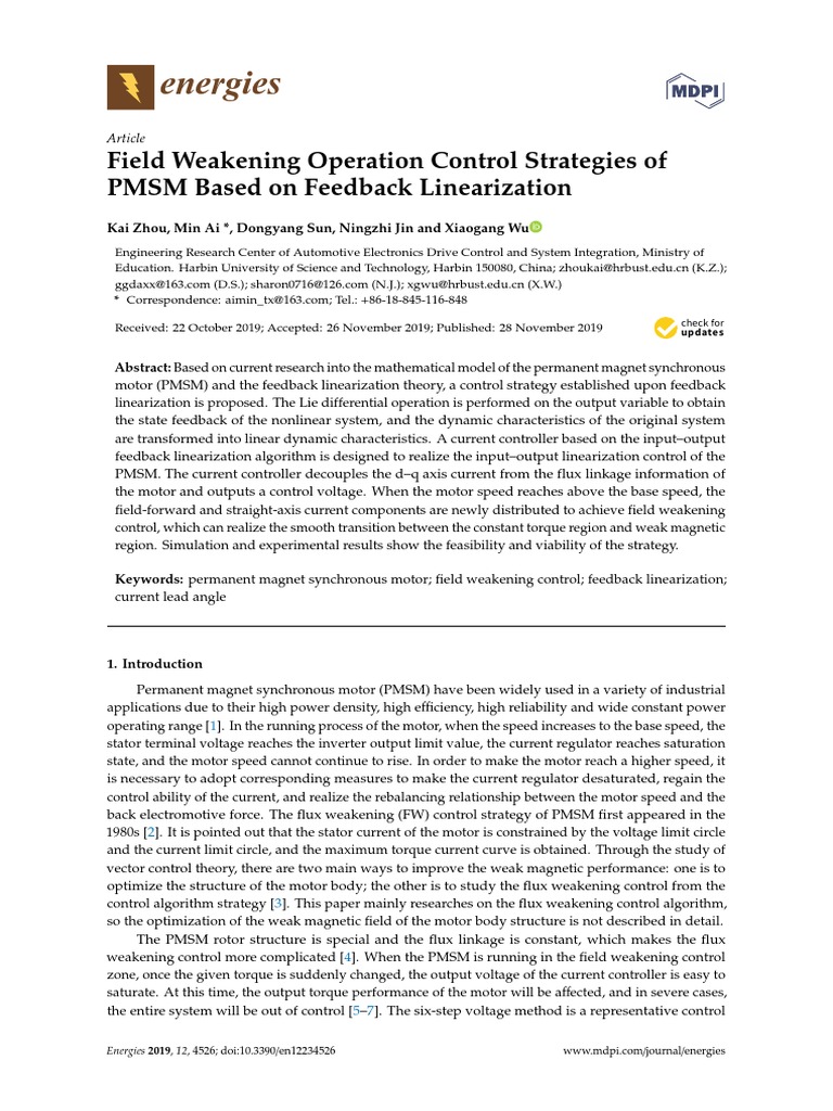 2019Field Weakening Operation Control Strategies of PMSM Based On