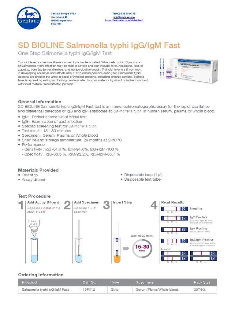 SD Bioline Salmonella Typhi Igg Igm Fast PDF Salmonella Immunology