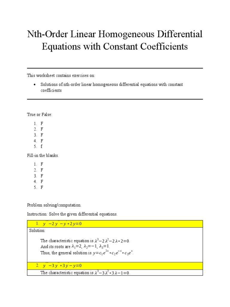 Linear Homogeneous Differential Equations | PDF | Algebra | Mathematics