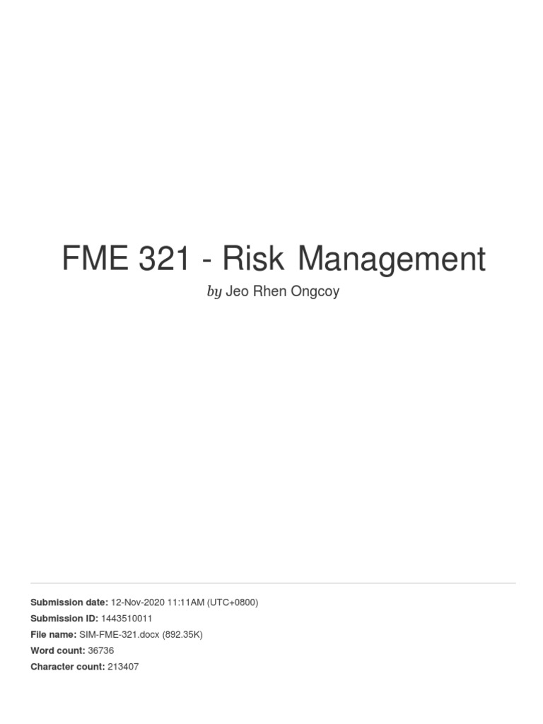 FME 321 - Risk Management - WEEK 2 | PDF | Risk | Uncertainty