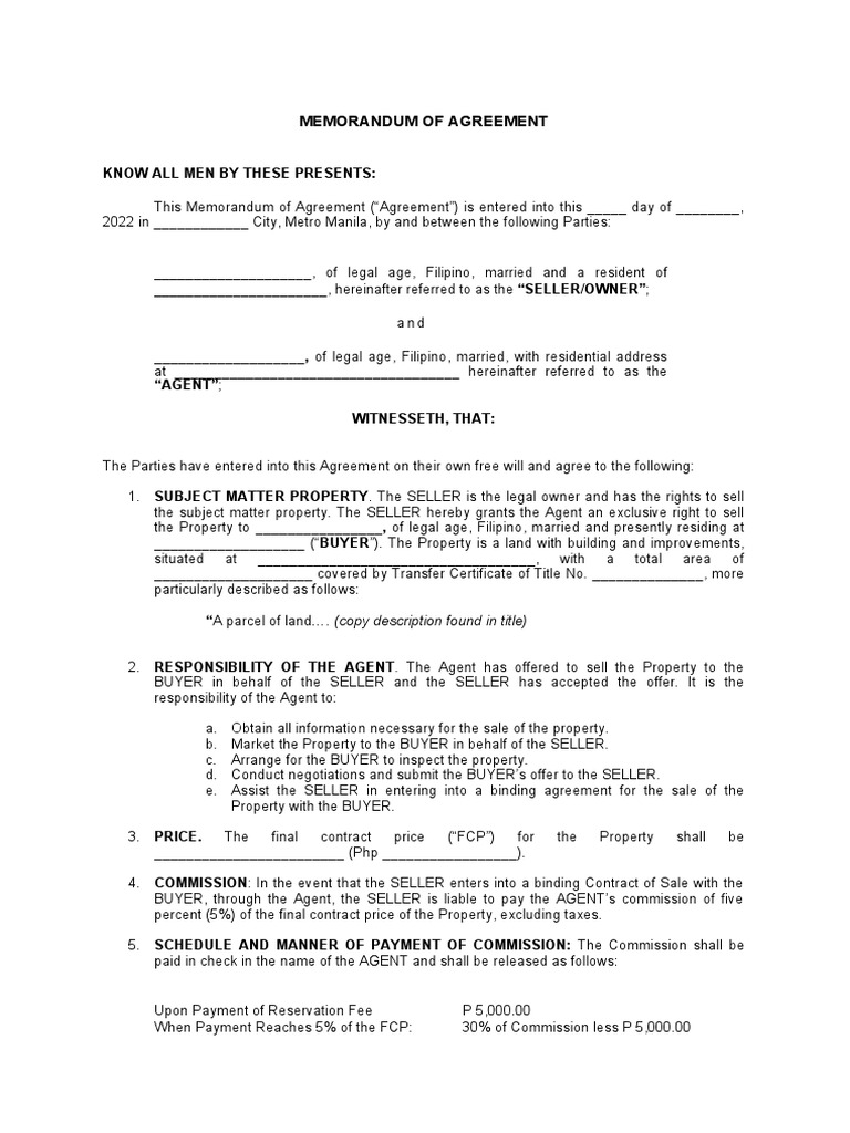 Agent Commission Agreement for Property | PDF | Payments | Sales