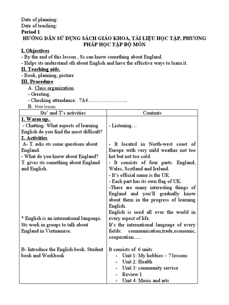 Giao An Tron Bo Tieng Anh Lop 7 Thi Diem | PDF | Hobbies | Reading ...