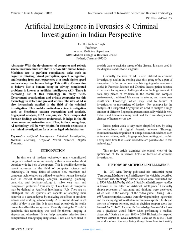 AI in Forensics: Indian Insights | PDF | Artificial Intelligence ...