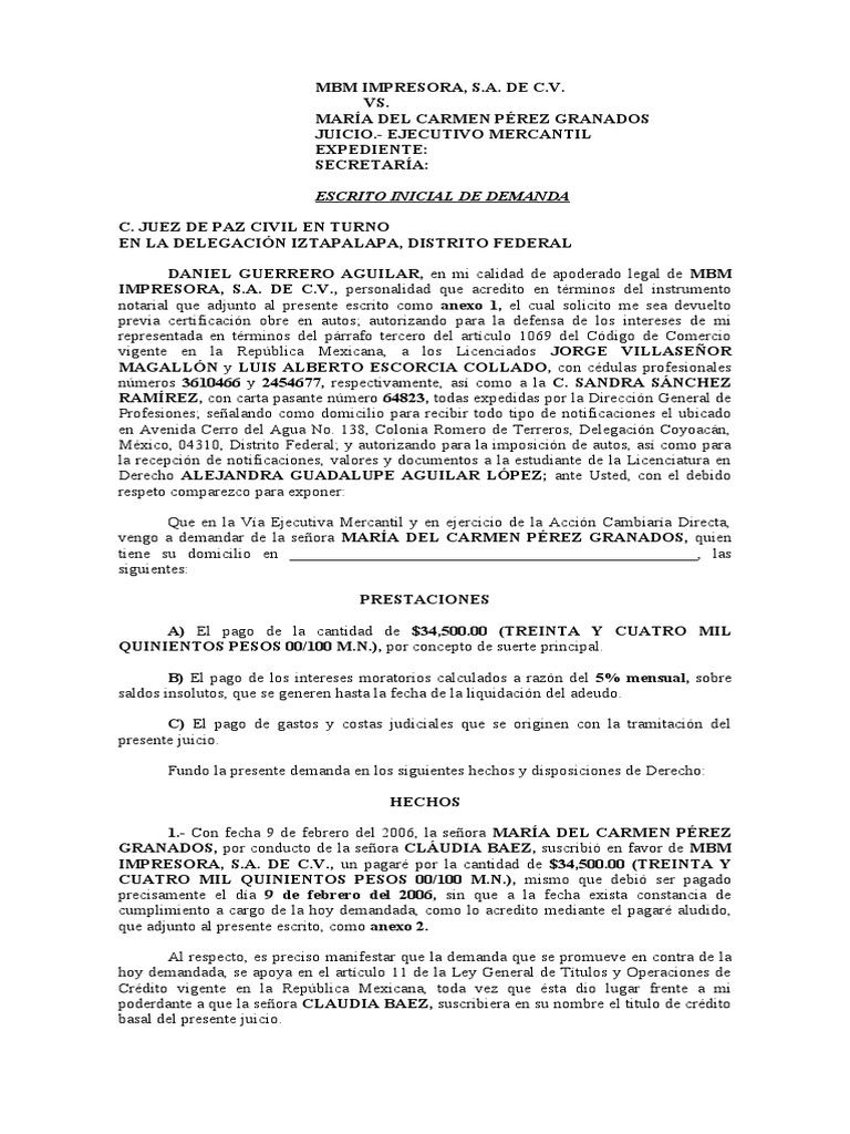 demanda-ejecutiva-mercantil-mbm-vs-p-rez-granado-pdf-m-xico-justicia