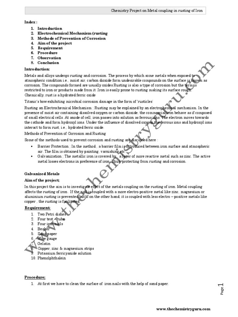 Chemistry Project On Metal Coupling in Rusting of Iron | PDF | Rust ...