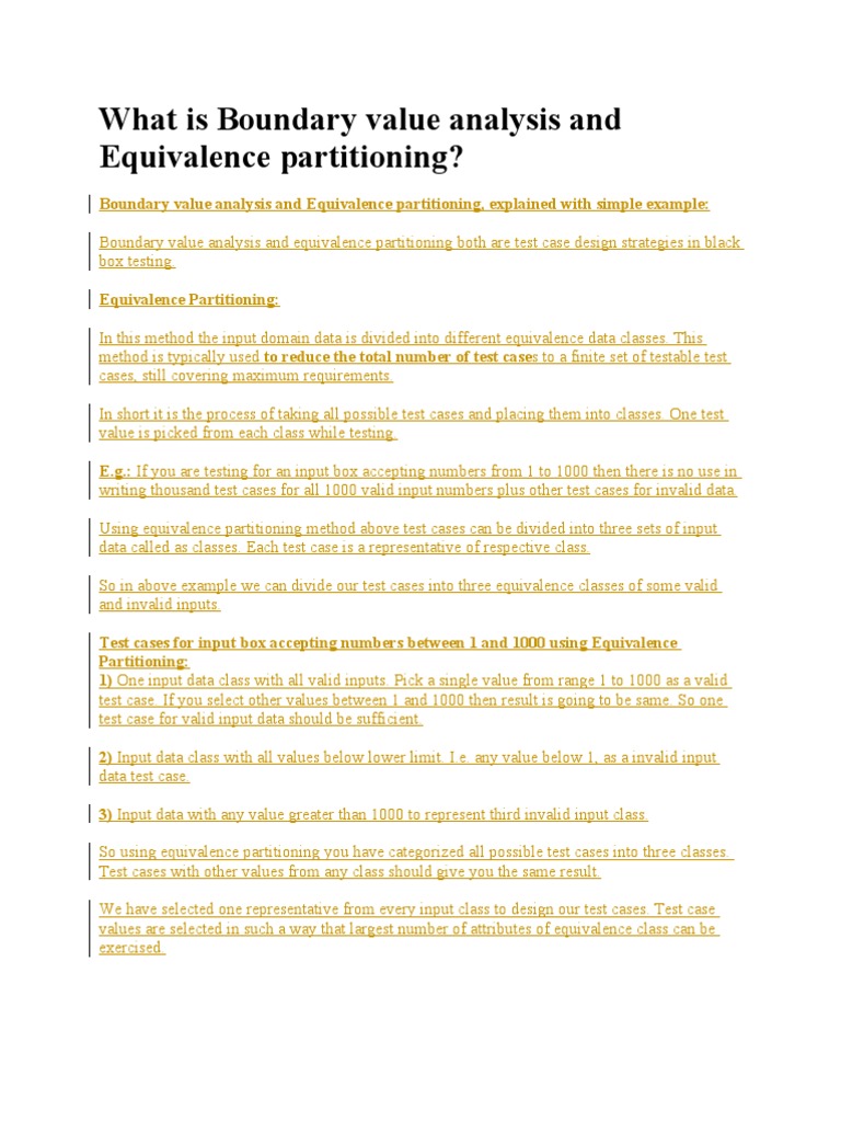 Boundary Value Analysis and Equivalence Partitioning | PDF | Computers